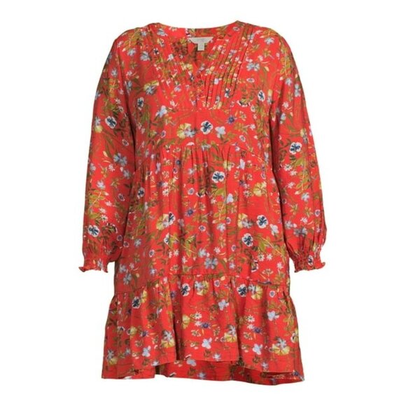 Orange Blue Floral Print Tiered Tunic Dress Size 2X 20W-22W‎ Plus Boho Peasant - Picture 4 of 10